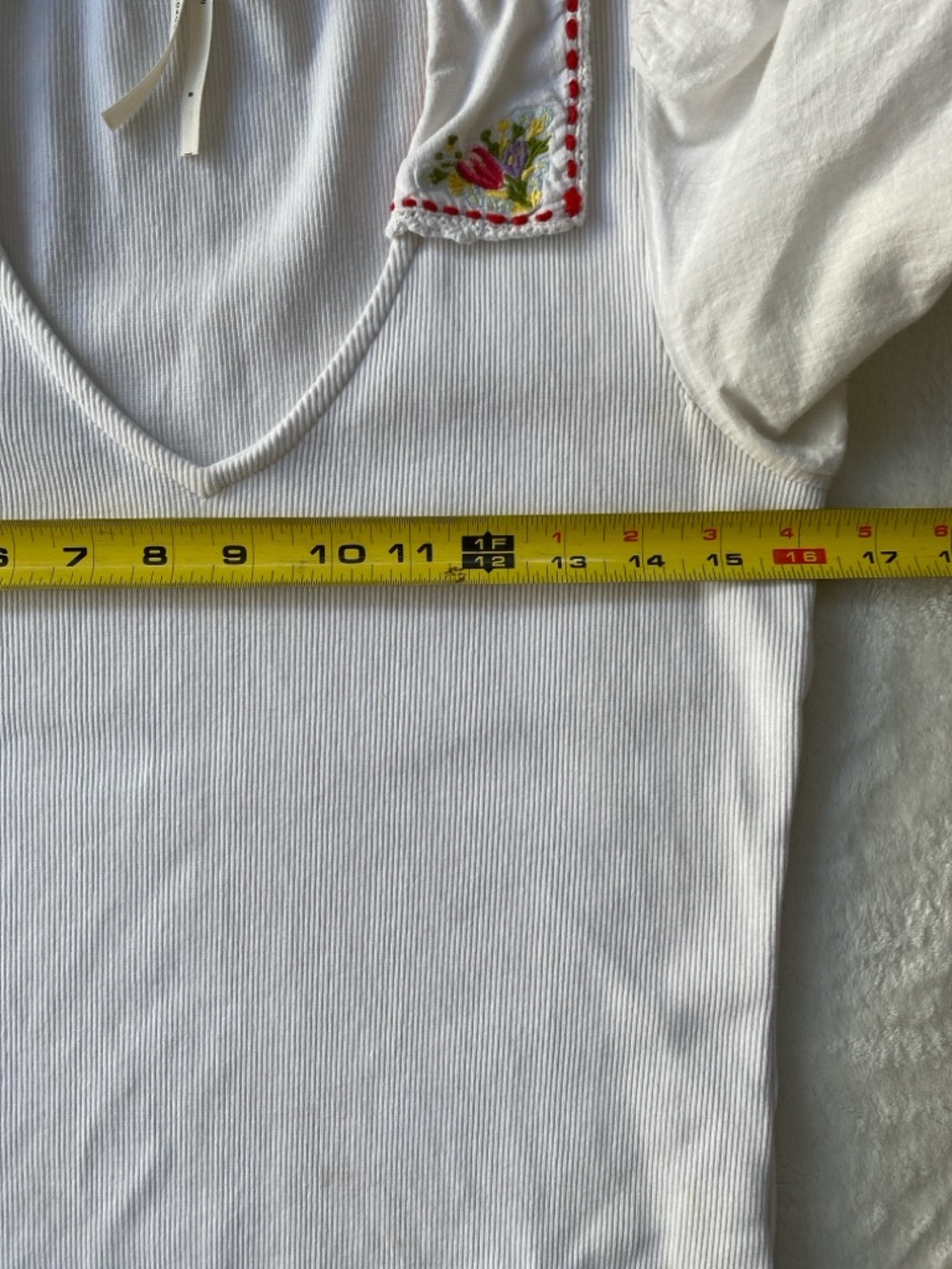 Anthropologie Embroidered Peter Pan Collar Ribbed Puff Sleeve Top S Cottagecore - Picture 6 of 14